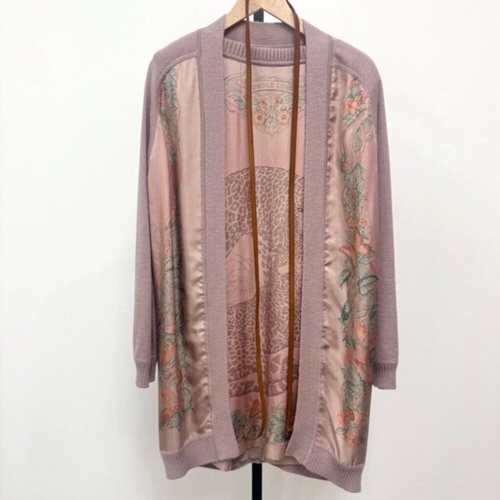 HERMES Silk Aplaca Jungle Love Print Sleeveless Dress Pink Cardigan Set 36 Belt